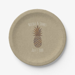Gouden Bronzen Ananas Kraft Natuurlijk Tropisch Papieren Bordje