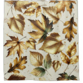 Gouden Bronzen Bladeren Amandelbeige Glam Herfst Douchegordijn (Voorkant)