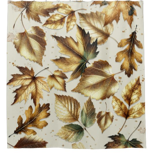Gouden Bronzen Bladeren Amandelbeige Glam Herfst Douchegordijn (Voorkant)