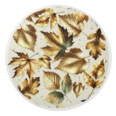Gouden Bronzen Bladeren Amandelbeige Glam Herfst Keramische Knop (Voorkant)