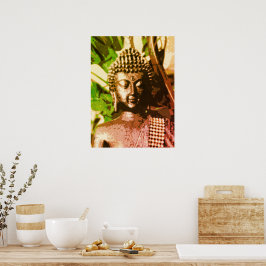 Gouden Bronzen Boeddha Meditatie Kunst Poster – Ze