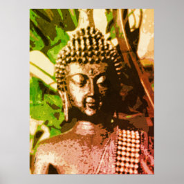 Gouden Bronzen Boeddha Meditatie Kunst Poster – Ze
