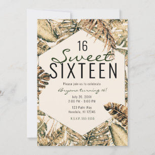 Gouden Bronzen Glitter Tropische Palmbladeren Zoet Kaart