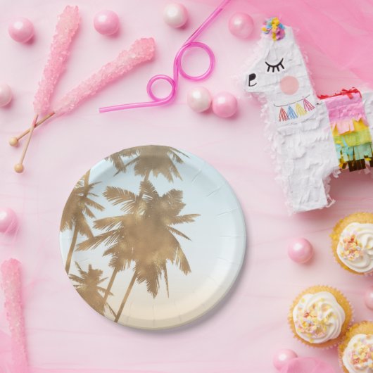 Gouden Bronzen Palmen Strand Ombre Palmboom Chic Papieren Bordje (Feest)