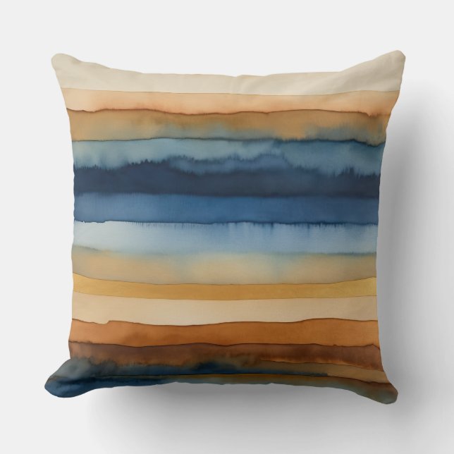 Gouden bronzen roest en blauwe waterverf kussen (Voorkant)