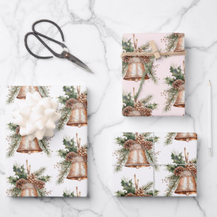 Gouden Bronzen Witte Kerst Bellen Inpakpapier Vel