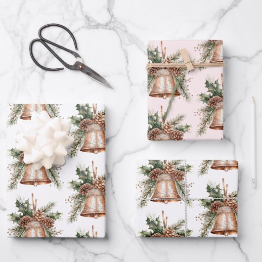 Gouden Bronzen Witte Kerst Bellen Inpakpapier Vel (Voorkant)