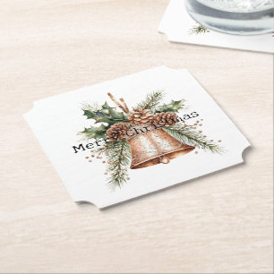 Gouden Bronzen Witte Kerst Bellen Kartonnen Onderzetters