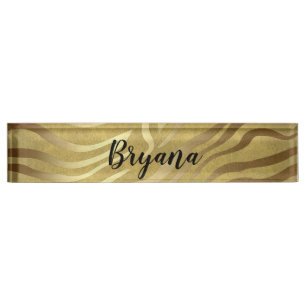 Gouden Bronzen Zebraprint Jungle Safari Glam Naambordje