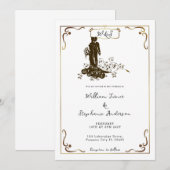 Gouden bruid bruidegom bruiloft silhouet monogram kaart (Voorkant / Achterkant)