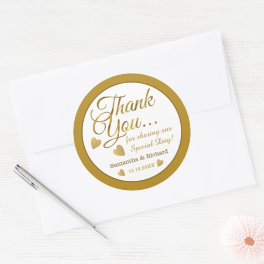 Gouden bruid en bruidegom bruiloft Dank u gunst Ronde Sticker (Envelop)