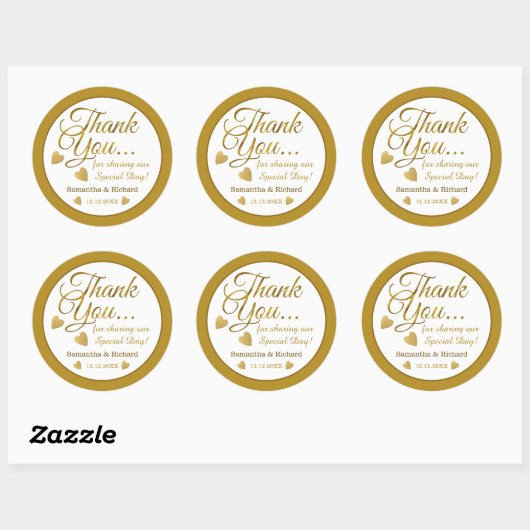 Gouden bruid en bruidegom bruiloft Dank u gunst Ronde Sticker (Vel)