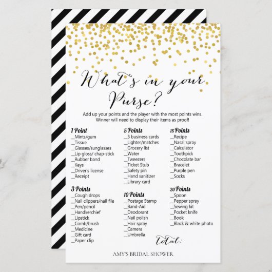 Gouden Bruidsfeest Spel - Wat zit er in je tas (Voorkant / Achterkant)