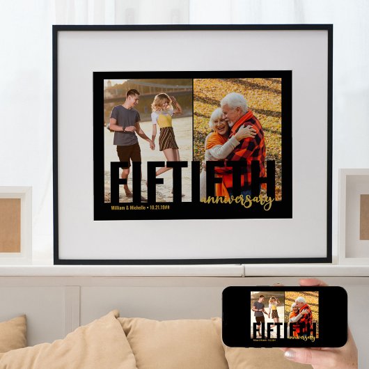 Gouden Bruiloft 2 Foto Modern 50e Huwelijksjubileu Poster