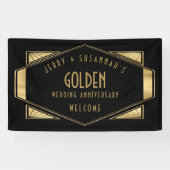 Gouden Bruiloft 50e Namen Art deco Goud Zwart Spandoek (Horizontaal)