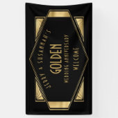 Gouden Bruiloft 50e Namen Art deco Goud Zwart Spandoek (Verticaal)