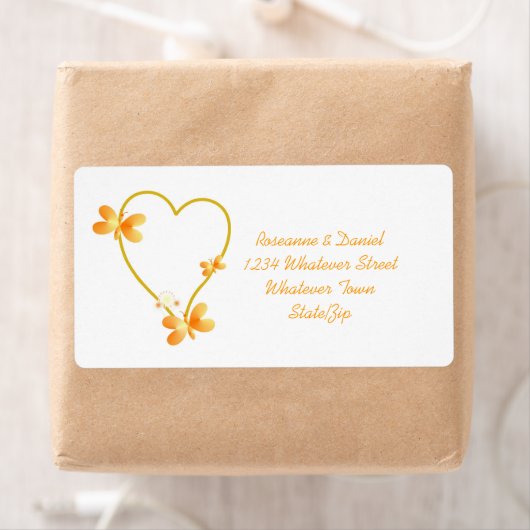 Gouden bruiloft adres label hart en vlinders (Insitu)