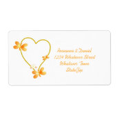 Gouden bruiloft adres label hart en vlinders (Voorkant)