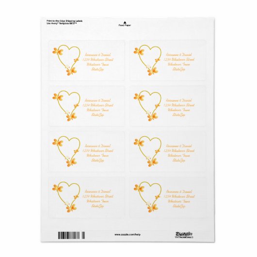 Gouden bruiloft adres label hart en vlinders (Full Sheet)