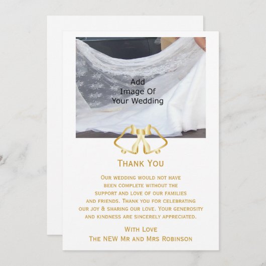 Gouden bruiloft Bedankt Card Bells en Ribbon (Voorkant / Achterkant)