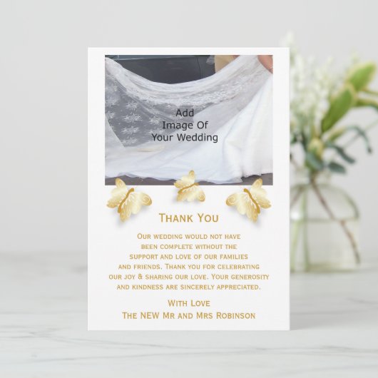 Gouden bruiloft Bedankt Card Butterflies Design (Staand voorkant)