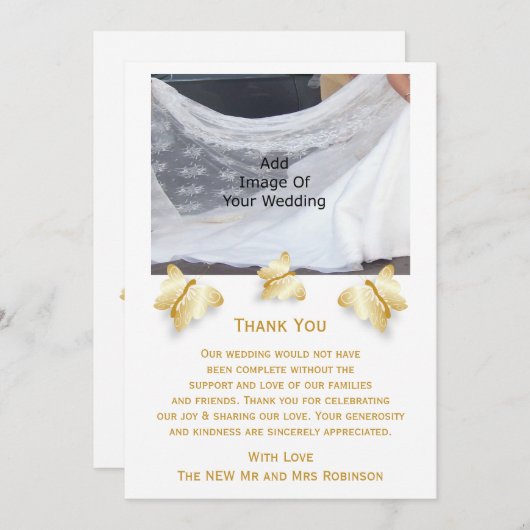 Gouden bruiloft Bedankt Card Butterflies Design (Voorkant / Achterkant)