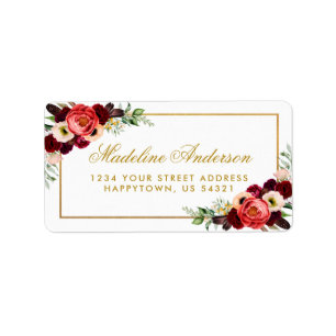 Gouden bruiloft Bourgondië Floral Boho adres Etiket