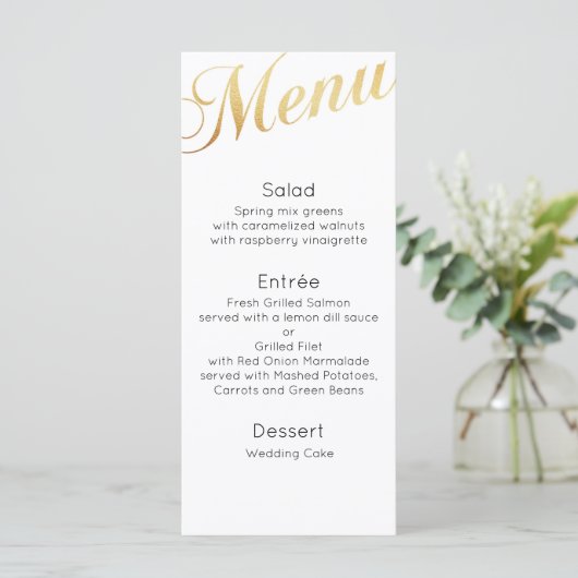 Gouden bruiloft diner menu. Elegante tafeldecorati Menu (Staand voorkant)