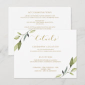 Gouden bruiloft groen Botanische Waterverf Elegant Informatiekaartje (Voorkant / Achterkant)