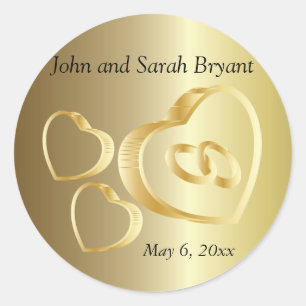 Gouden bruiloft harten en ringen personaliseren ronde sticker
