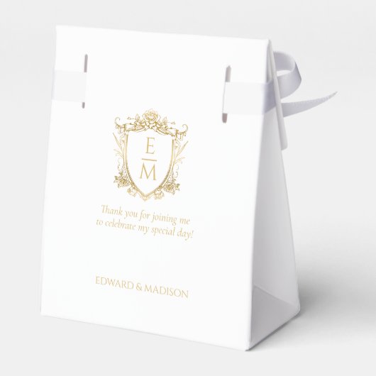Gouden bruiloft Initialen & bruiloft Floral Crest Bedankdoosjes (Achterkant)