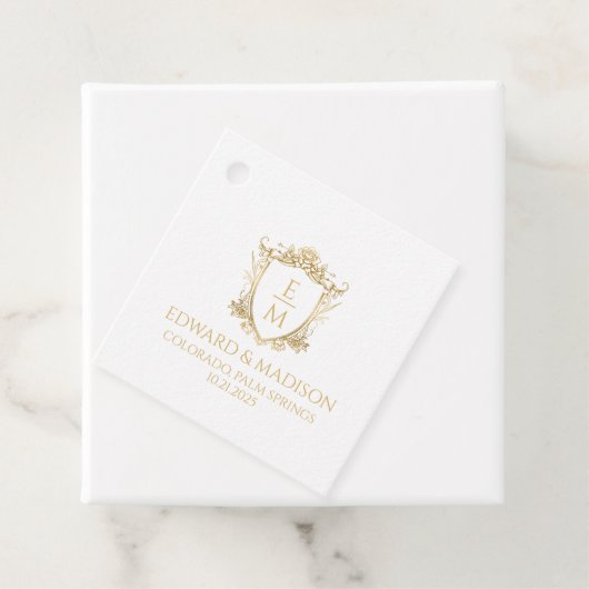Gouden bruiloft Initialen & bruiloft Floral Crest Bedankjes Labels (In situ)