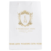 Gouden bruiloft Initialen & bruiloft Floral Crest Medium Cadeauzakje (Voorkant)
