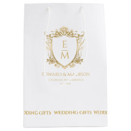 Gouden bruiloft Initialen & bruiloft Floral Crest Medium Cadeauzakje