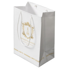 Gouden bruiloft Initialen & bruiloft Floral Crest Medium Cadeauzakje
