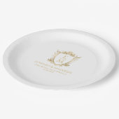 Gouden bruiloft Initialen & bruiloft Floral Crest Papieren Bordje (Gekanteld)