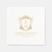 Gouden bruiloft Initialen & bruiloft Floral Crest Servet (Voorkant)