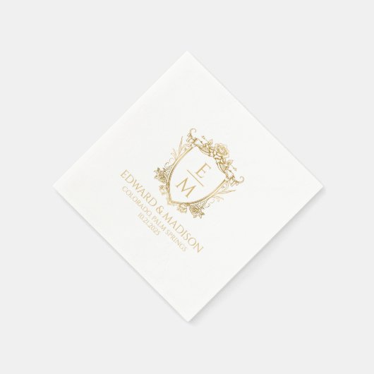 Gouden bruiloft Initialen & bruiloft Floral Crest Servet (Hoek)