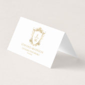 Gouden bruiloft Initialen & bruiloft Floral Crest Visitekaartje (Voorkant)