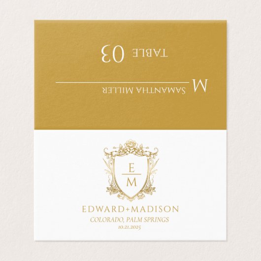 Gouden bruiloft Initialen & bruiloft Floral Crest Visitekaartje (Buitenkant ongevouwen)