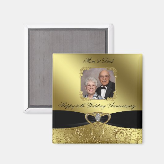 Gouden Bruiloft Jubileum Foto Magneet (Voorkant / Achterkant)