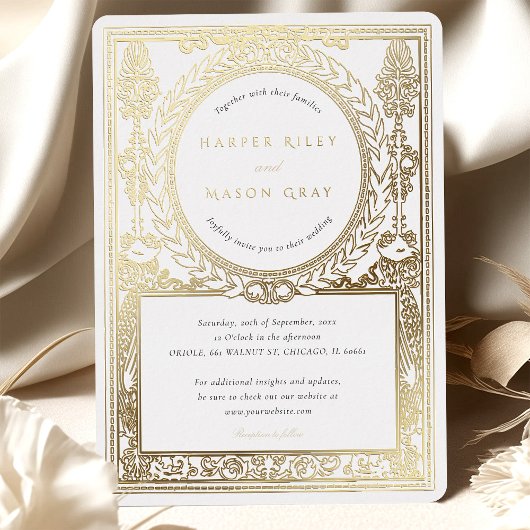 gouden bruiloft laurierontwerp folie uitnodiging