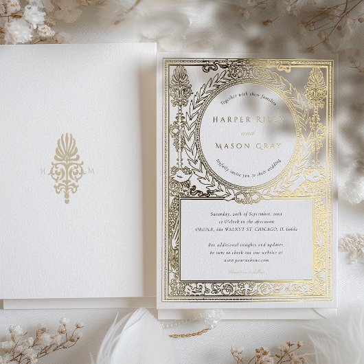 gouden bruiloft laurierontwerp folie uitnodiging