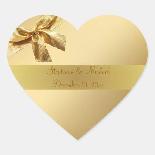 Gouden Bruiloft Liefde Hart Sticker Met Boog (Voorkant)