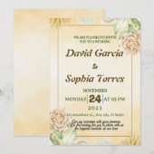 Gouden bruiloft met aquarel crème witte bloemen kaart (Voorkant / Achterkant)