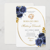 Gouden bruiloft met blauwe boho kaart (Voorkant / Achterkant)