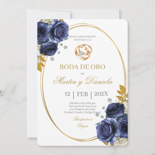 Gouden bruiloft met blauwe boho kaart (Voorkant)