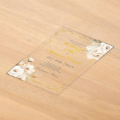 Gouden bruiloft met witte bloem acryl uitnodigingen (Laagn)