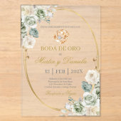 Gouden bruiloft met witte boho acryl uitnodigingen (Voorkant)
