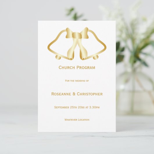 Gouden bruiloft programma bellen en lint (Staand voorkant)